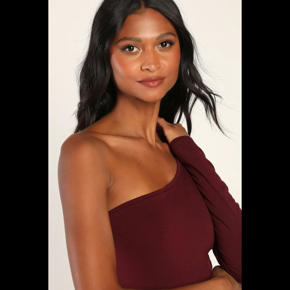 NWT LULUS Number One Babe Plum One-Shoulder Bodycon Midi Dress - Picture 9 of 10